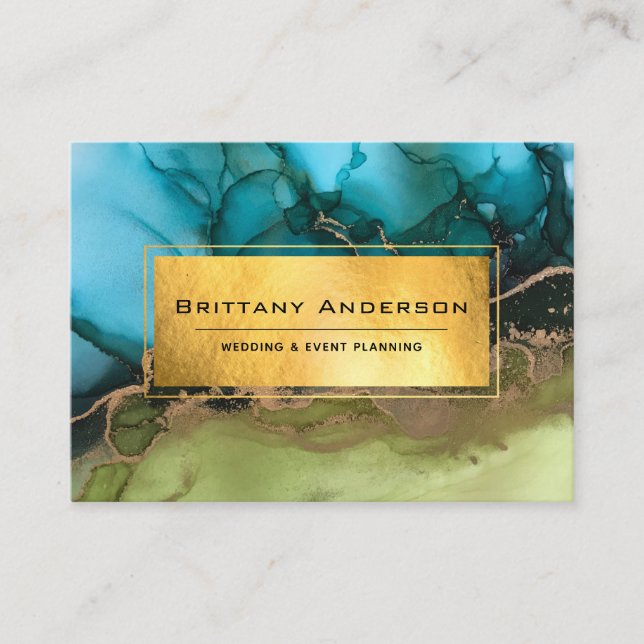 Gold Foil Black Teal Green Ethereal Custom Busines Business Card (Front)
