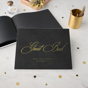 Gold Foil & Black Velvet Print (Not Real) Wedding Guest Book