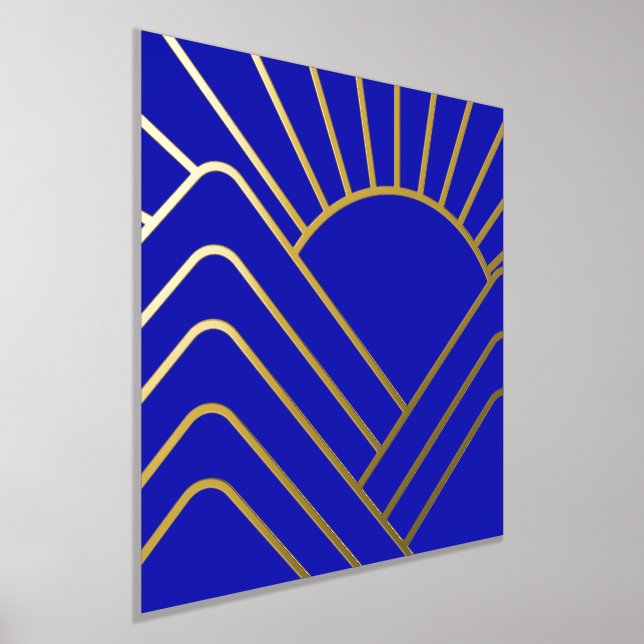 Gold Foil Blue Art Deco Abstract Landscape Foil Prints (Laydown)