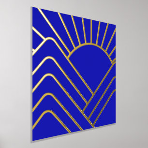 Gold Foil Blue Art Deco Abstract Landscape Prints