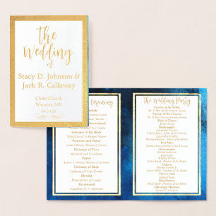 Gold Foil Blue Galaxy Wedding Program Foil Card