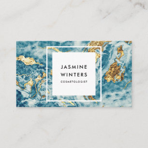 Gold foil blue marble watercolor minimal glamour business card