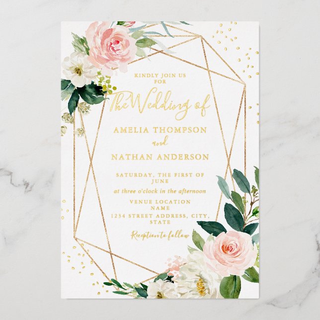 GOLD FOIL Blush Floral Wedding  (Front)