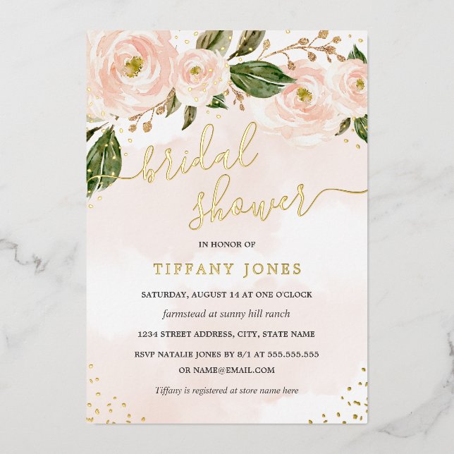 gold Foil Blush Watercolor Floral Bridal Shower (Front)