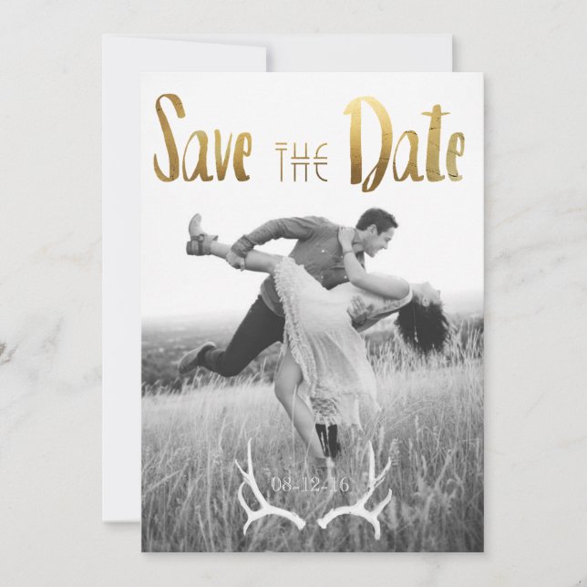 Gold Foil Bohemian Glamour | Photo Save the Date (Front)