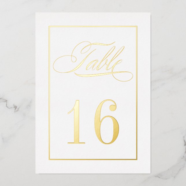 Gold Foil Border Traditional Wedding Table Numbers (Front)