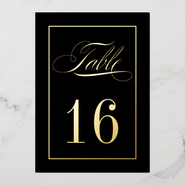 Gold Foil Border Traditional Wedding Table Numbers (Front)