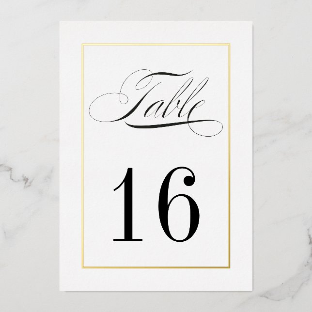 Gold Foil Border Traditional Wedding Table Numbers (Front)