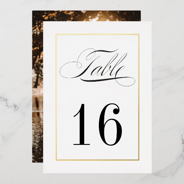 Gold Foil Border Wedding Table Numbers Photo (Front/Back)