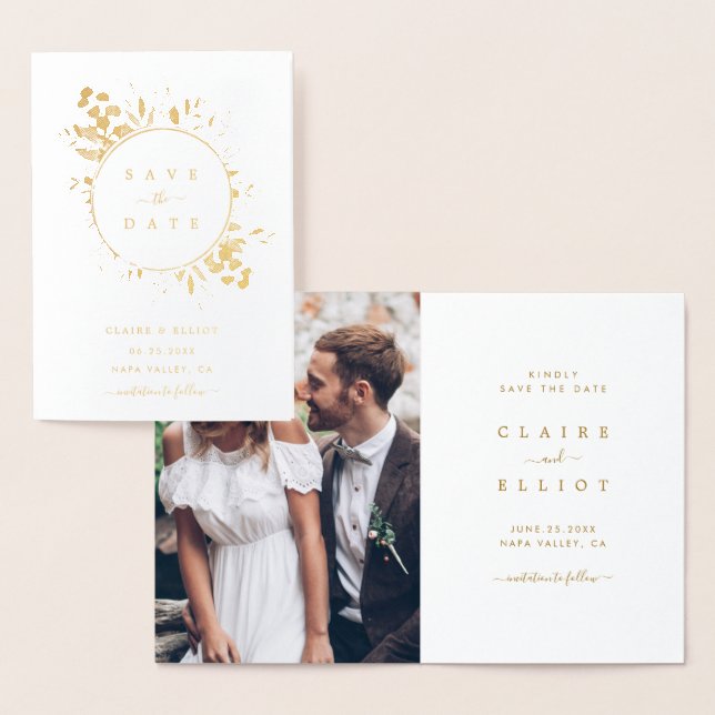 Gold Foil Botanical Wedding Save the Date Foil Card (Display)