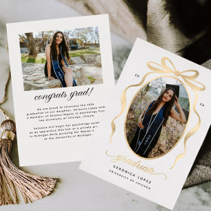 Gold Foil Bow Graduation Announcement Card