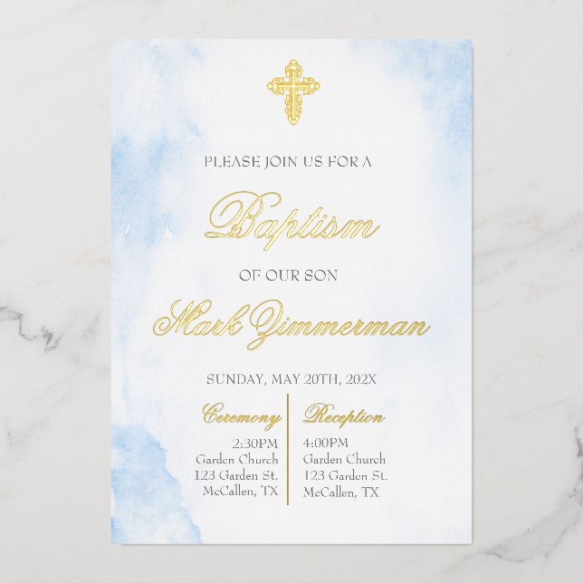 Gold foil boy baptism  (Front)