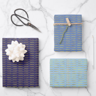 Gold Foil Brackets and Blue Coloured Backgrounds  Wrapping Paper Sheet