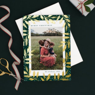 Gold Foil Branches 3 Photo Christmas Foil Holiday Card