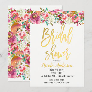 Gold Foil Bridal Shower Elegant Modern Floral Invitation