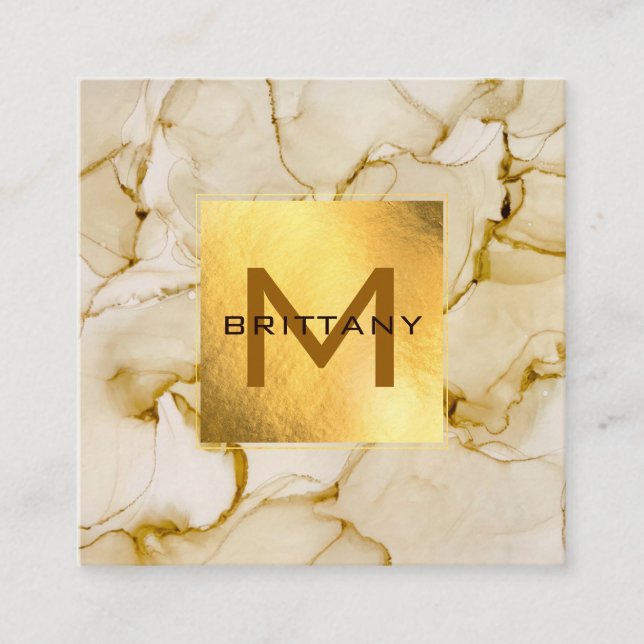 Gold Foil Brown Beige Personalized Square Business Card (Front)