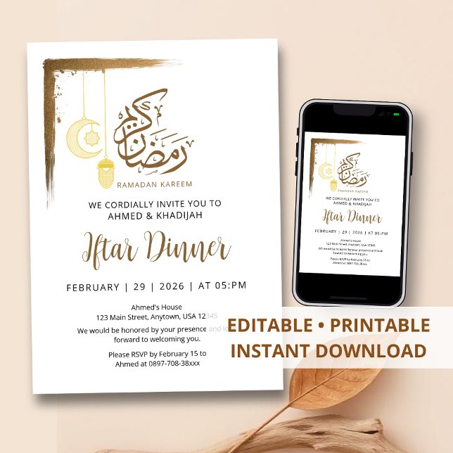 Gold Foil Brush Ramadan Iftar Dinner Invitation (Creator Uploaded)