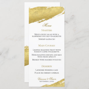 Gold foil brush stroke elegant modern wedding menu