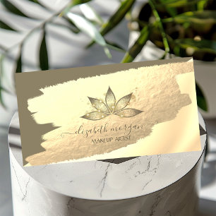 Gold Foil Brush Stroke Sparkle Lotus Business Card