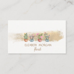  Gold Foil Brush Stroke Succulents Business Card
