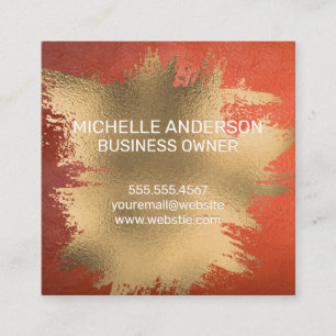 Gold Foil Brushed Orange Leather Texture Square Business Card