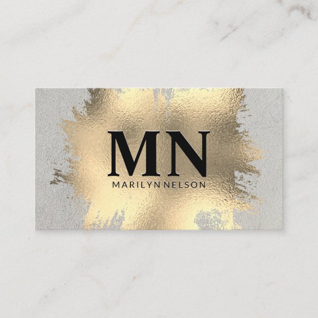 Gold Foil Brushed with Chic Monogram Business Card (Front)