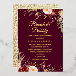 GOLD FOIL Burgundy Floral Brunch And Bubbly