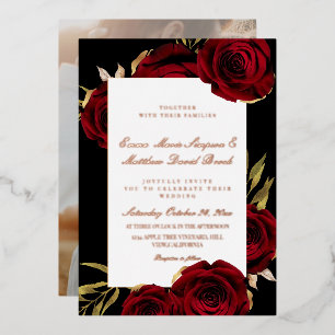 Gold Foil Burgundy Red Black Floral Wedding