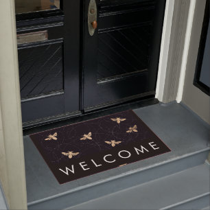 Gold Foil Busy Bee Print Welcome Mat