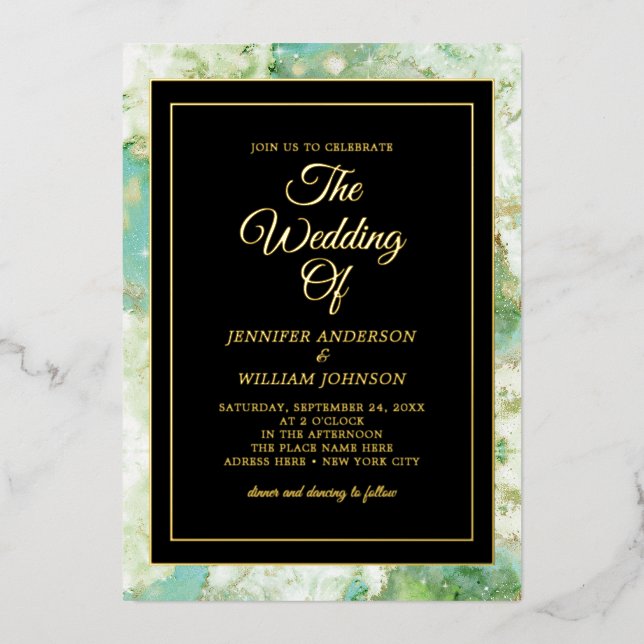 Gold Foil Calligraphy Elegant Green Watercolor Ink (Front)