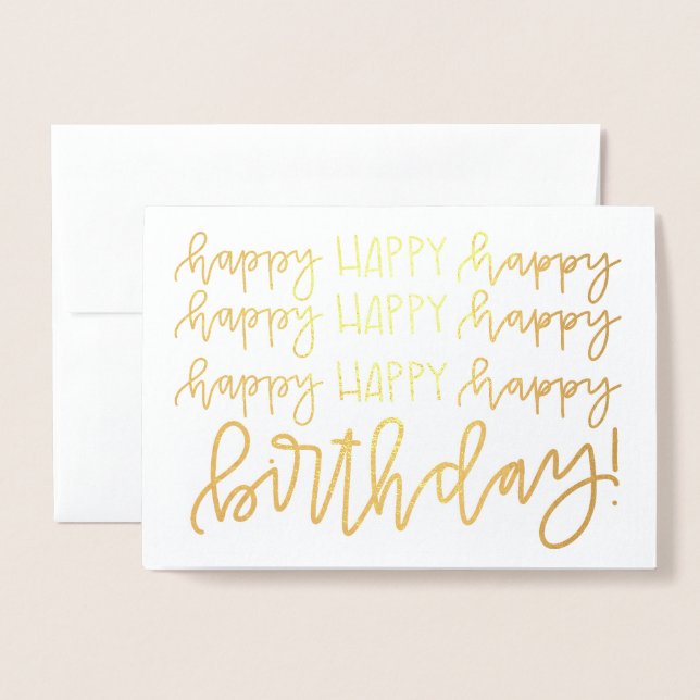 Gold Foil Calligraphy Happy Birthday Card (Front With Envelope)