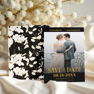 Gold Foil Calligraphy Photo Save the Date Invitation