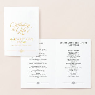 Gold Foil Celebration of Life Funeral Program Card