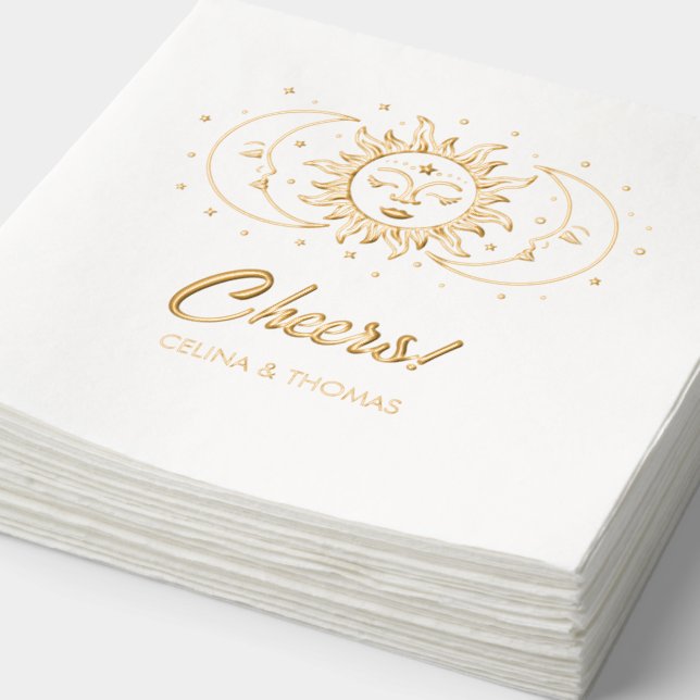 Gold Foil Celestial Personalized Wedding Napkins (Detail)
