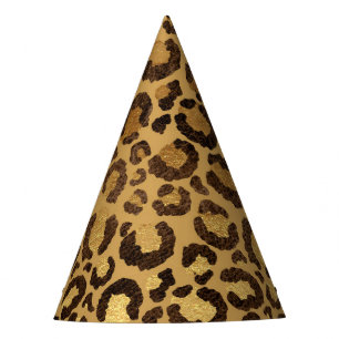 Gold Foil Cheetah Pattern Jungle Birthday Party Hat