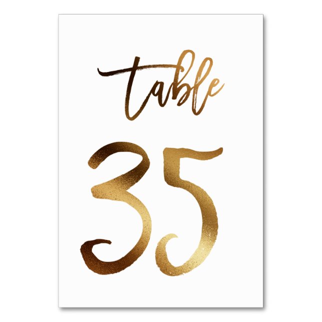 Gold foil chic wedding table number | Table 35 (Front)