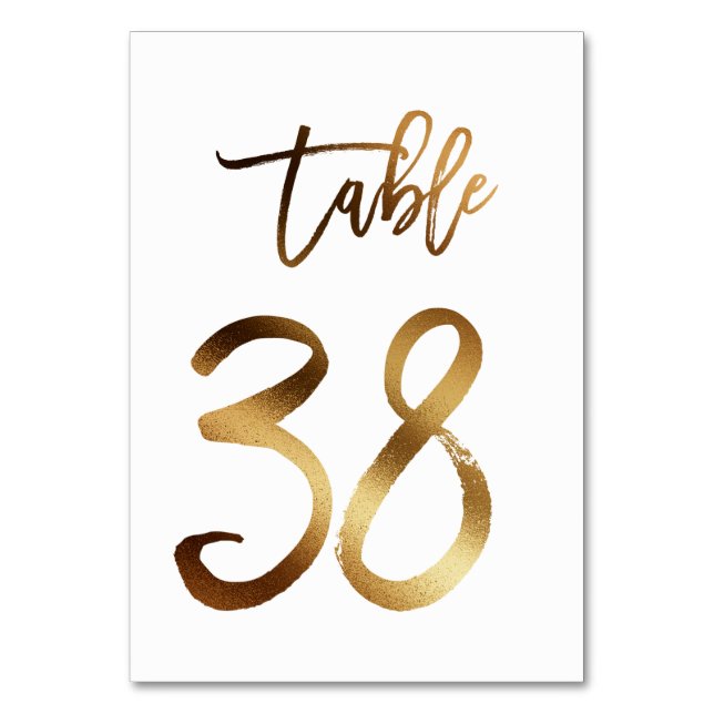 Gold foil chic wedding table number | Table 38 (Front)