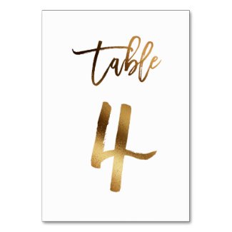 Gold foil chic wedding table number | Table 4
