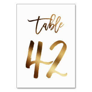 Gold foil chic wedding table number Table 42