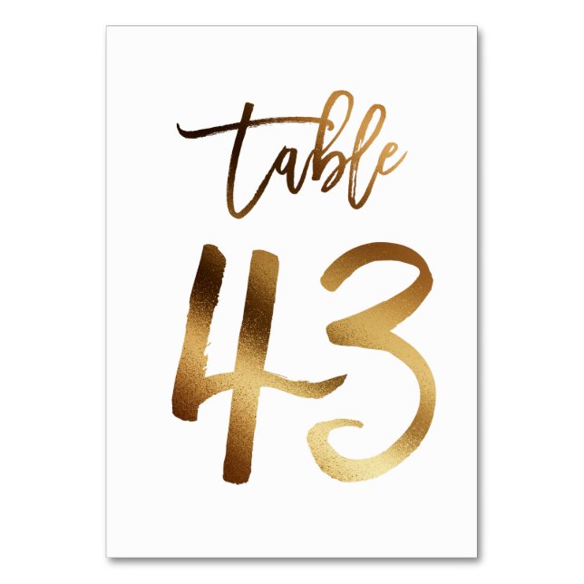 Gold foil chic wedding table number | Table 43 (Front)