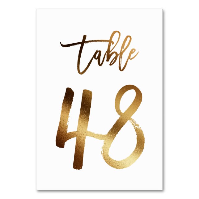 Gold foil chic wedding table number | Table 48 (Front)