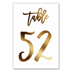 Gold foil chic wedding table number Table 52