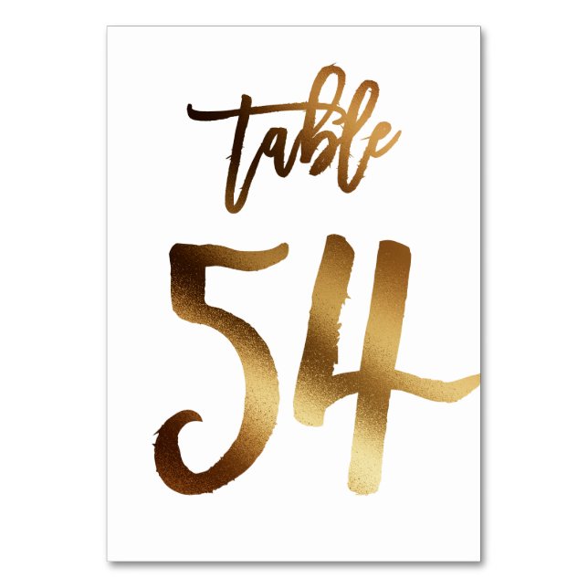 Gold foil chic wedding table number | Table 54 (Front)