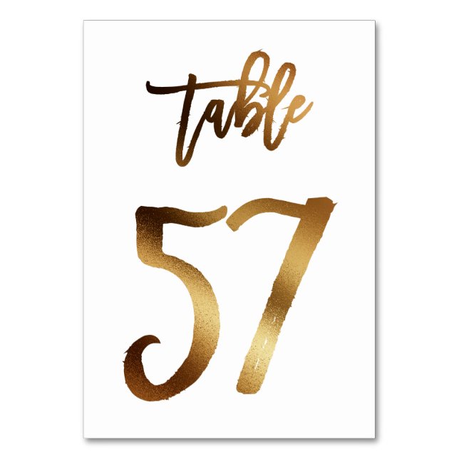 Gold foil chic wedding table number | Table 57 (Front)