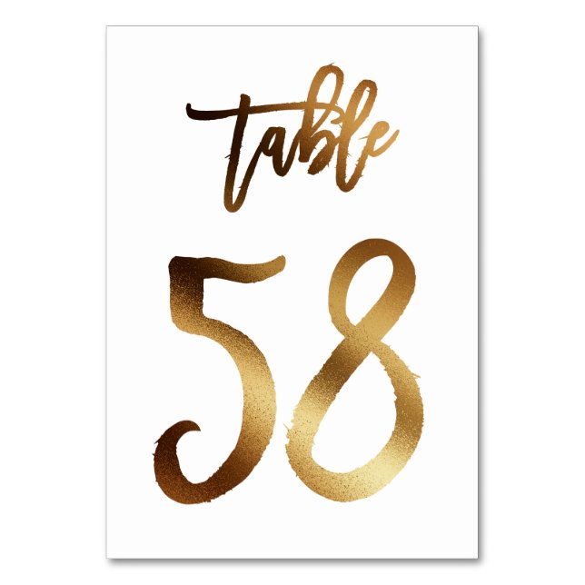 Gold foil chic wedding table number | Table 58 (Front)