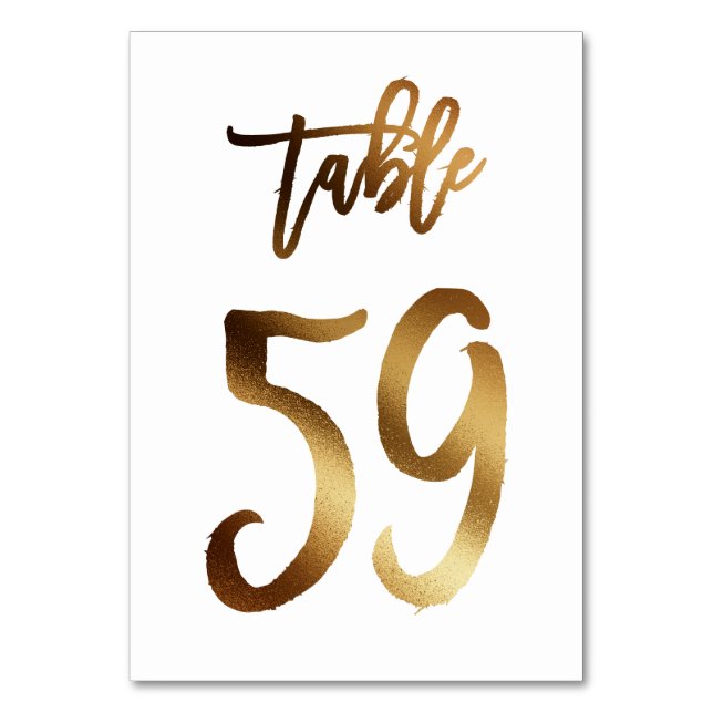 Gold foil chic wedding table number | Table 59 (Front)