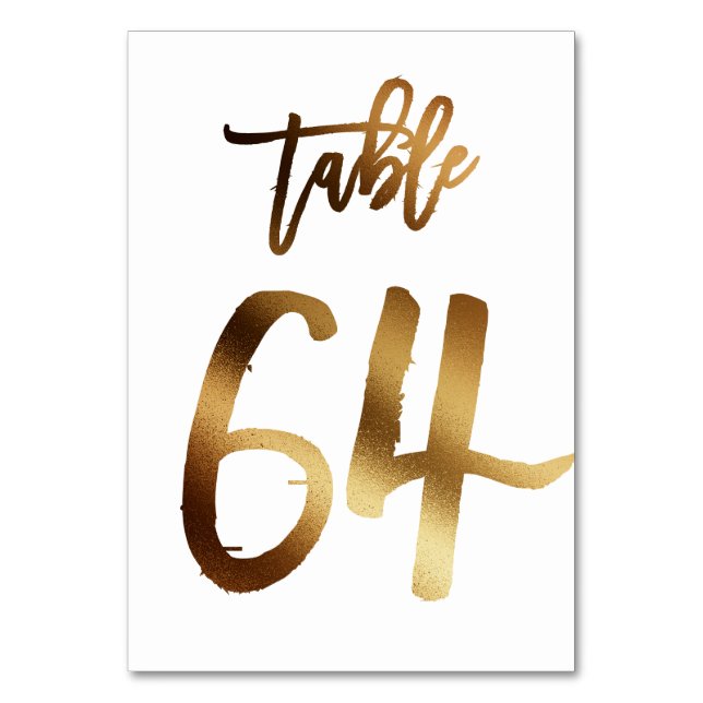 Gold foil chic wedding table number | Table 64 (Front)