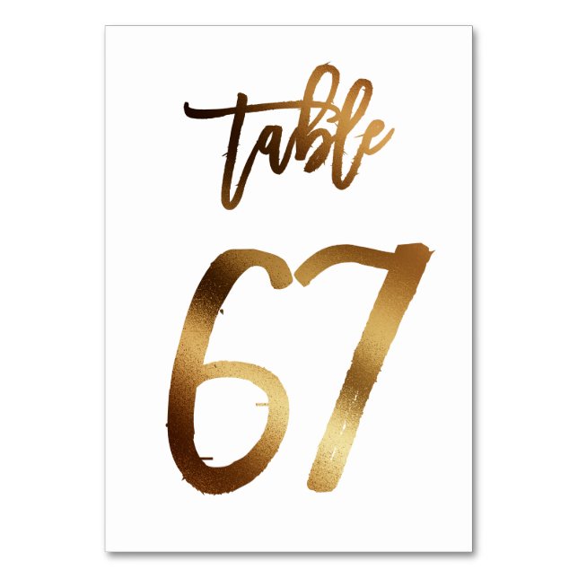 Gold foil chic wedding table number | Table 67 (Front)