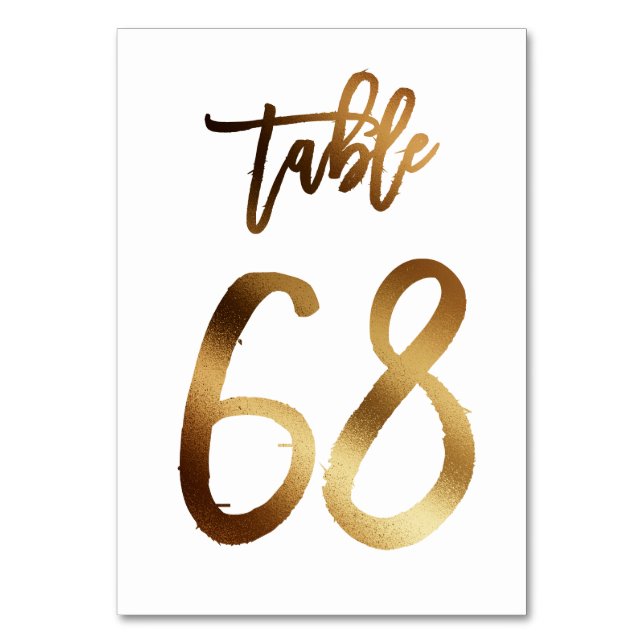 Gold foil chic wedding table number | Table 68 (Front)
