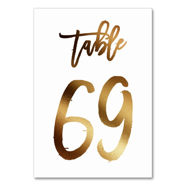 Gold foil chic wedding table number | Table 69 (Front)